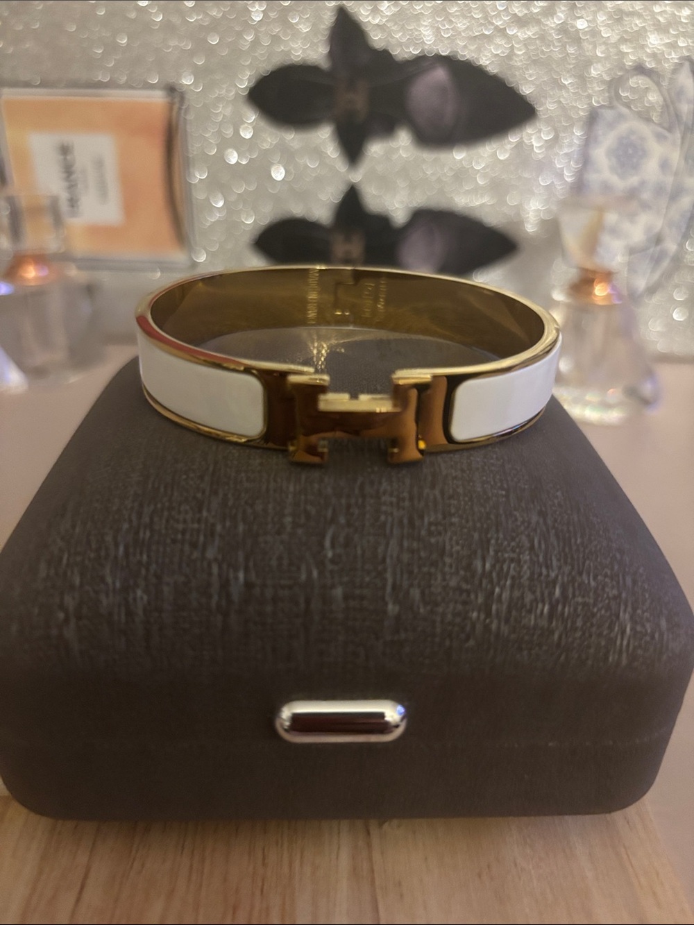 Gold tone and White  Hinge Bracelet